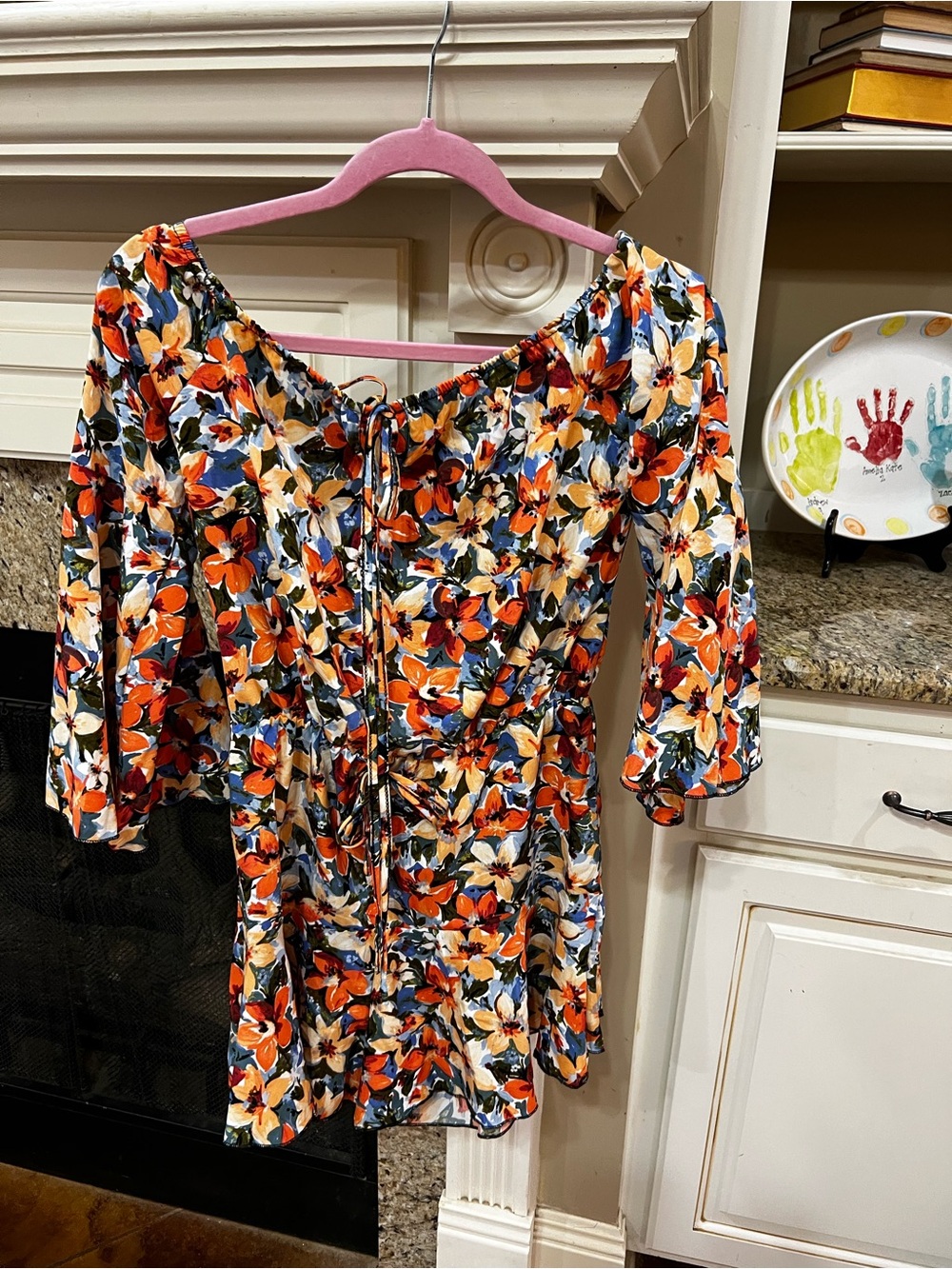 Floral Romper in Orange & Blue